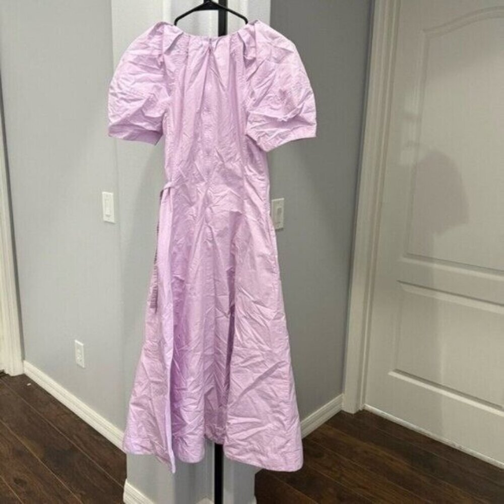 3.1 Phillip Lim Puff Sleeve Side Tie Poplin Flare Dress Midi Length Purple Read• - Picture 8 of 9